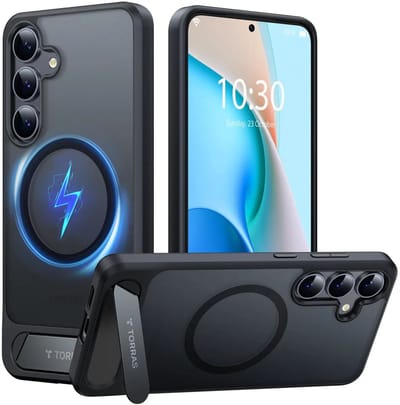 TORRAS Hoesje Geschikt voor Samsung Galaxy S25 - UPro Pstand Spin - Compatibel met MagSafe / Qi2 - 360° Draaibare Magnetische Standaard - Back Cover Zwart