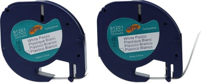 Dappaz - 2 stuks Dymo Compatible Label tape 91201 Zwart op Wit - 12 mm x 4 m - Geschikt voor Dymo LetraTag Labelprinter - S0721610