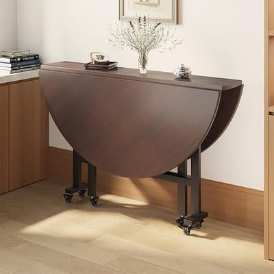 Eettafel Rond - Keukentafel Klapblad - Eten Werken - Inklapbaar Uitbreidbaar - 100cm Diameter - Walnoot Patroon