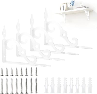 4 Stuks Hoeksteunen voor Planken - Witte Metalen Plankdragers, Vintage S-vorm, Zware Hoeksteunen voor Wandplanken en Drijvende Borden, Ideaal voor Interieurdecoratie