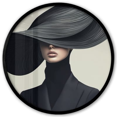 Poster in lijst Rond - Fotolijst 40x40 cm - Posters - Zwart - Vrouw - Hoed - Ronde posterlijst zwart - Decoratie - Wanddecoratie woonkamer - Muurdecoratie slaapkamer
