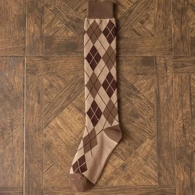 Mode Geruite Dameskousen Lange Sokken Kousen Dames College Stijl Gebreide Katoenen Kniekousen Kousen Japanse Schoolmeisjes One Size brown