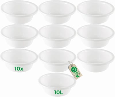 Novaliv 10x Ronde Afwaskommen 10L, D40 cm, Wit, BPA-vrij, Vaatwasserbestendig, Ideaal voor Keuken en Camping, Ronde Kom, Grote Plastic Kom, Afwaskom, Plastic Kom, Deegkom