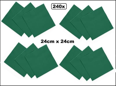 240x Servetten groen 24cm x 24cm - 3 laags - Cocktail servet diner eten knoeien restaurant BBQ thema feest verjaardag feest WK