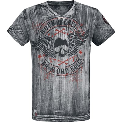 Rock Rebel by EMP - Rock T-shirt - Grey T-shirt with V-Neckline and Print - S tot 4XL - voor Mannen - grijs