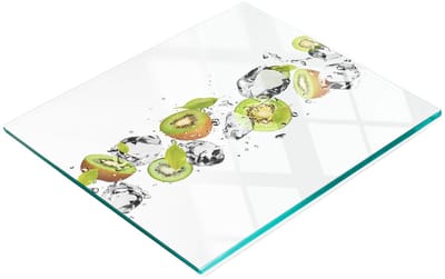 Decoratieve glazen snijplank voor in de keuken met kiwi- en waterafbeeldingen, 60x52 cm
