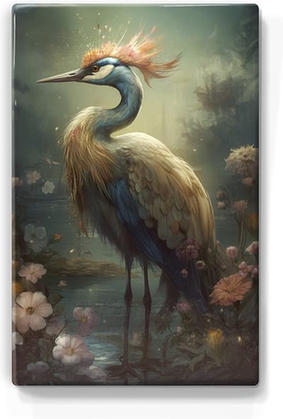 Blauwe kraanvogel - Laqueprint - 19,5 x 30 cm - Niet van echt te onderscheiden handgelakt schilderijtje op hout - Mooier dan een print op canvas. - LP329