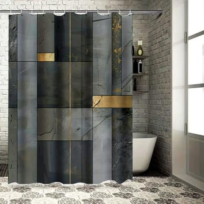 Luxe Marmer Effect Douchegordijn Waterdicht Badkamer Decor Gouden Accenten Grote Maat 72 X 84 Inch Grijs Zwart Wit Modern Des W60H190(CM)-1 Pcs black