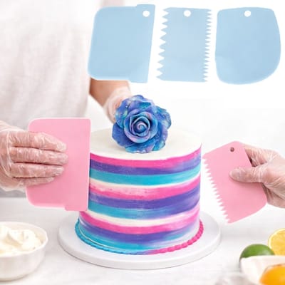 Deegschraper I Taartschraper I Deeg Snijder I Deegkrabber I 3-Delig I Blauw