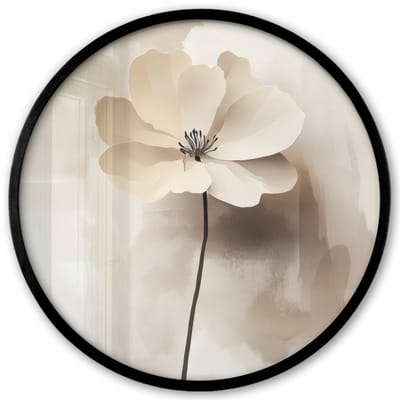 Poster in lijst Rond - Fotolijst 40x40 cm - Posters - Bloem - Beige - Verf - Schaduw - Ronde posterlijst zwart - Decoratie - Wanddecoratie woonkamer - Muurdecoratie slaapkamer