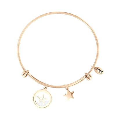 CO88 Collection Sparkle 8CB-12061 Stalen Armband met Hangers - Open Glashanger met Kristallen en Ster - One-size - Goudkleurig