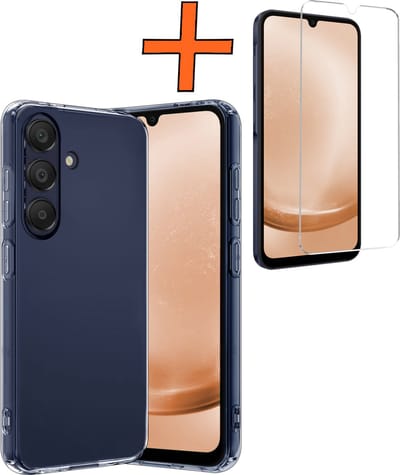 Hoes - Met Screenprotector - Geschikt voor Samsung Galaxy A25 - Sterk & Shockproof - Back Cover - Siliconen Case - Telefoon Hoes - Transparant