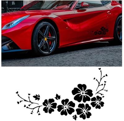 Dailygoods- Zijstickers Fusang-bloem - Zelfklevend - Reflecterend - Voor auto-exterieurdecoratie - 4 stuks - Waterdicht en duurzaam - 30 cm - Autostickers