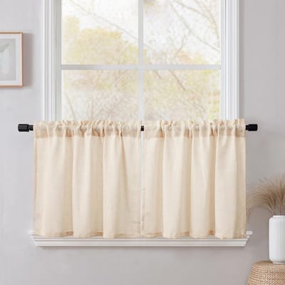 Dailygoods- Schuifgordijnen Set van 2 - Natuurlijk Linnen - H 60 x B 120 cm - Half-transparant - Lichtfilterend - Decoratief met kruisstructuur - Gordijnen