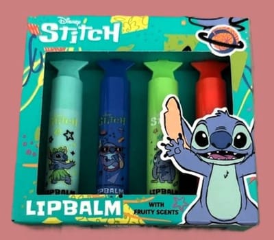 Disney Stitch - lippenbalsem set 4x lipbalsem - fruity scents - fruitsmaken - meloen blauwe bes appel aardbei