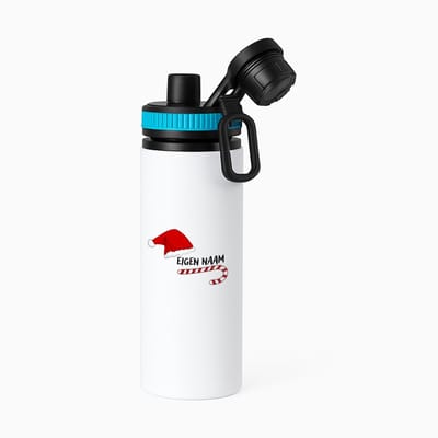 Hacebo® - Kerst zuurstok en kerstmuts met eigen naam waterfles met draaidop blauw - Kerstmis - Kerst beker - winter - kerst - christmas - kerst cadeau - water fles - 850ML