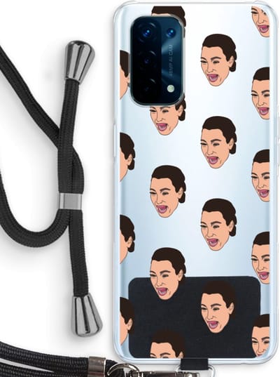 Case Company® - Hoesje met koord geschikt voor Oppo A74 5G hoesje met Koord - Ugly Cry Call - Telefoonhoesje met Zwart Koord - Bescherming aan alle Kanten en Over de Schermrand