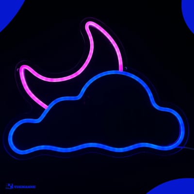 Neon Lamp - Wolk Maan - Incl. Ophanghaakjes - Neon Sign - Neon Verlichting - Neon Led Lamp - Wandlamp