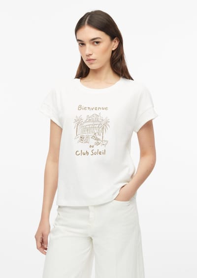 Mouwloos T-shirt van katoenjersey met print op de voorkant ronde hals losse pasvorm dames s.Oliver
