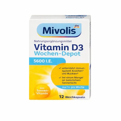 Vitamine D3 5600 IE Hooggedoseerd Mivolis – 12 Capsules – 1x per Week – Vitamine D Supplement voor Immuunsysteem & Botten