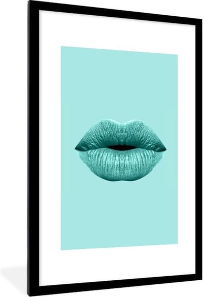 Fotolijst incl. Poster - Lippen - Pastel - Blauw - 80x120 cm - Posterlijst