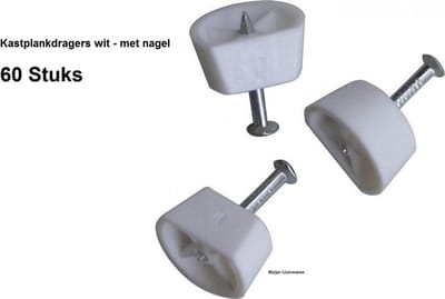 KASTPLANKDRAGERS MET NAGEL - WIT - 60 STUKS