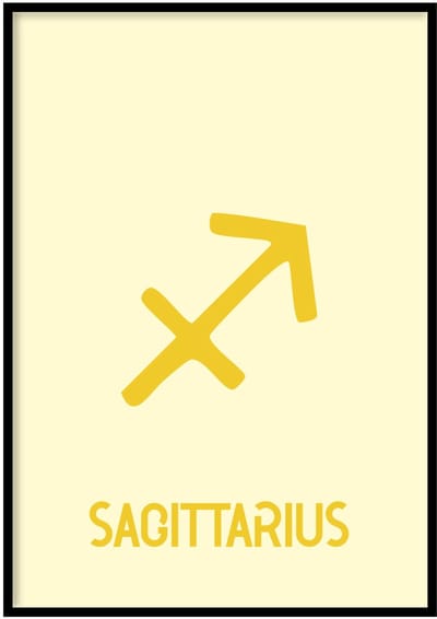 Poster Sterrenbeeld Sagittarius geel - 30x40 cm - Sterrenbeeld - WALLLL - Exclusief lijst - Professioneel fotopapier