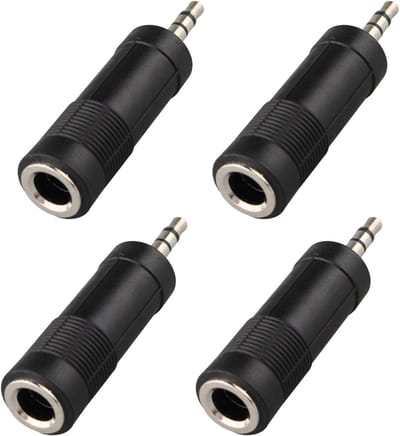 3.5mm naar 6.3mm Stereo Jack Adapter - 4 Stuks - Vernikkeld - Voor verbinding met versterker en instrumenten - ShopVlot