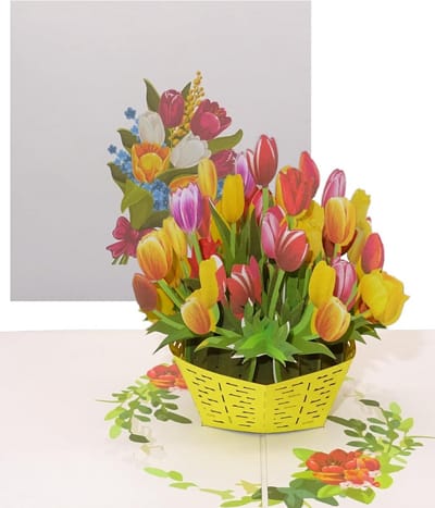 3D Pop-up Wenskaart met Kleurrijke Tulpen - Verjaardag of Uitnodiging