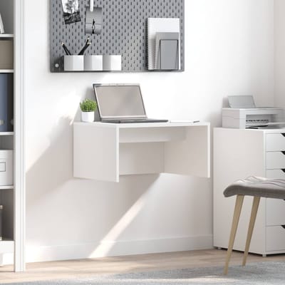 vidaXL - Aan - de - muur - bevestigd - bureau - Wit - Bewerkt - hout - 60 - x - 45 - x - 30 - cm