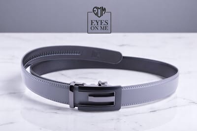 Grijze lederen riem zonder gaatjes met automatische gesp voor heren ( model N035 )