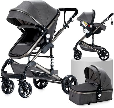 3-in-1 Kinderwagen Set met Omkeerbare Duwstang en Accessoires | Inklapbaar en Draagbaar