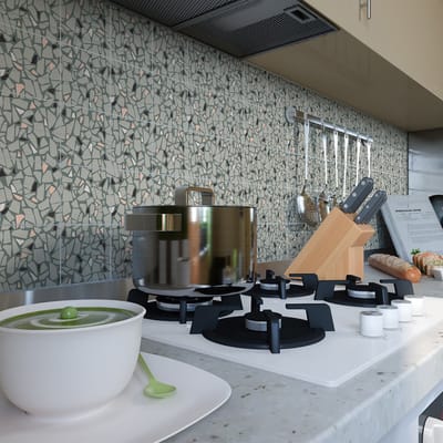 Zelfklevende tegelmuurstickers voor keuken en badkamer - 24 Terrazzo Tonvino tegelstickers - 24 stickers 15x15cm