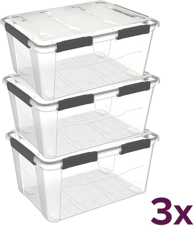 Waterdichte opbergbox 75 liter (voordeelbundel) Five® - Heavy Duty - Transparant - Stapelbaar | Nestbaar | Met deksel | Waterdicht | Heavy Duty - Opbergbox met deksel - Opslagbak - Opslagbox- Opbergbak