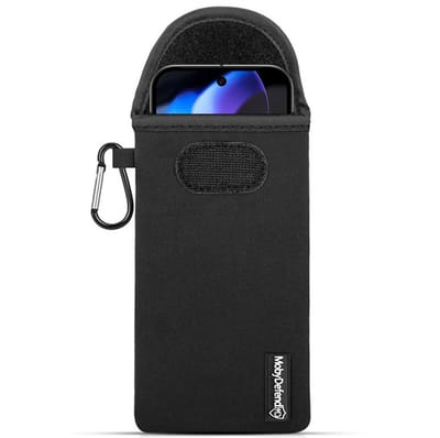 MobyDefend Hoesje - Geschikt voor Google Pixel 9 / Pixel 9 Pro - Neopreen Pouch Met Karabijnhaak - Insteek - Riemlus - Zwart