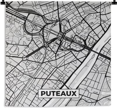Wandkleed - Wanddoek - Puteaux - Frankrijk - Plattegrond - Kaart - Stadskaart - 180x180 cm - Wandtapijt