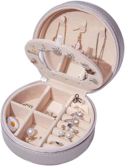 Kleine Sieraden Organiser - Opbergdoos - Reis Opslag - Haak & Golf Ontwerp - 11x9x5.5cm - Wit Roze Grijs