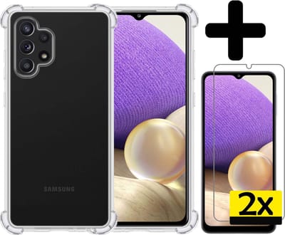 Hoesje - Met Screenprotector - 2 Stuks - Geschikt voor Samsung Galaxy A32 5G - Sterk & Shockproof - Siliconen Case - Back Cover - Telefoon Hoes - Shock Proof - Telefoonhoesjes - Transparant