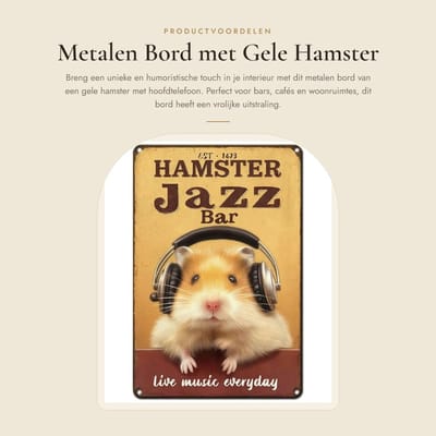 Dailygoods- Metalen Bord Grappige Gele Hamster - Wanddecoratie Woonkamer - Muziekthema - Deurbord - 20 x 30 cm - Geschikt voor Bars/Cafés