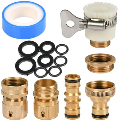 Uitbreidbare Tuinslang Armaturen Waterkraan Adapter Aansluitingen, 1/2 inch en 3/4 inch 2-in-1-bus Gewinde Waterkraan Adapter en 3/4 inch Tuin Slangaansluiting