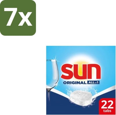 7 x Sun – Vaatwastabletten – All-in-1 Original – 22 tabletten - Vaatwastabletten - Vaatwassen - Reiniging - Glans - Spoelglans