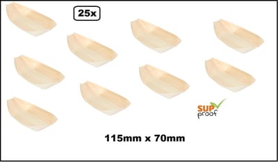 25x Amuse bootje hout 115mm x 70mm - Amuse tapas snacks punt zak kerst restaurant diner festival feest party