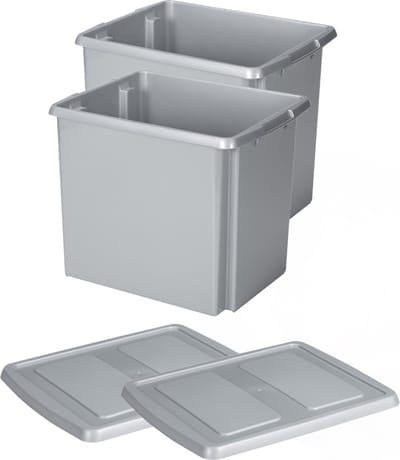 Sunware Set van 2x opslagboxen - kunststof - 45 liter - lichtgrijs - 45 x 36 x 36 cm - met deksel - kisten