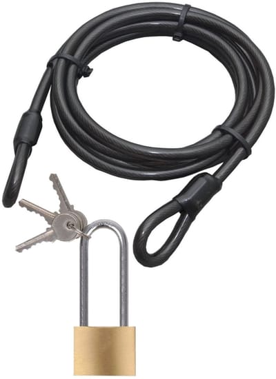 Proplus Staalkabel met 40 mm hoog hangslot - 5m x 12mm kabel - geplastificeerd staaldraad - kabelslot met sleutels - fiets/trailer/stoelen vastzetten