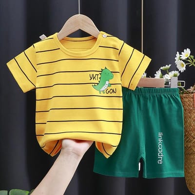 Meisjes Kleding Sets Baby Kinderen Schattige Tops Pak Zomer Jongens Korte Mouw T-shirt Korte Broek 2 Delig Nieuwe Baby Schattig Cartoon Outfit 5T(Size 120) geel