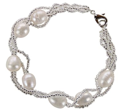 Zoetwater parel armband Twine Pearl White - echte parels - wit - zilver - sieraden zakje - parel armband dames - zoetwaterparel - wit parel armband