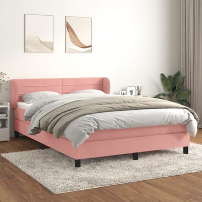 vidaXL - Boxspring - met - matras - fluweel - roze - 140x190 - cm