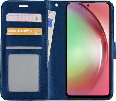 Hoesje - Met Pasjeshouder - Geschikt voor Samsung Galaxy A54 - Luxe Bookcase Portemonee - Flip Case - Kunstleer Book Case - Flipcase - Book Cover - Walletcase - Portemonneehoes - Donkerblauw