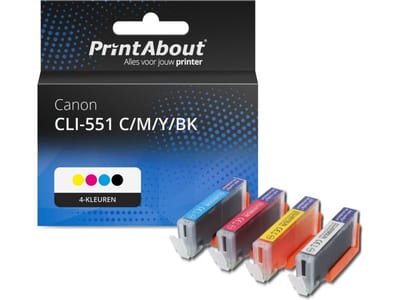 PrintAbout huismerk Inktcartridge CLI-551 C/M/Y/BK 4-kleuren Multipack Geschikt voor Canon