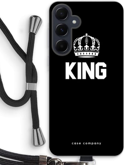 Case Company® - Hoesje met koord geschikt voor Samsung Galaxy A55 hoesje met Koord - King zwart - Telefoonhoesje met Zwart Koord - Bescherming aan alle Kanten en Over de Schermrand